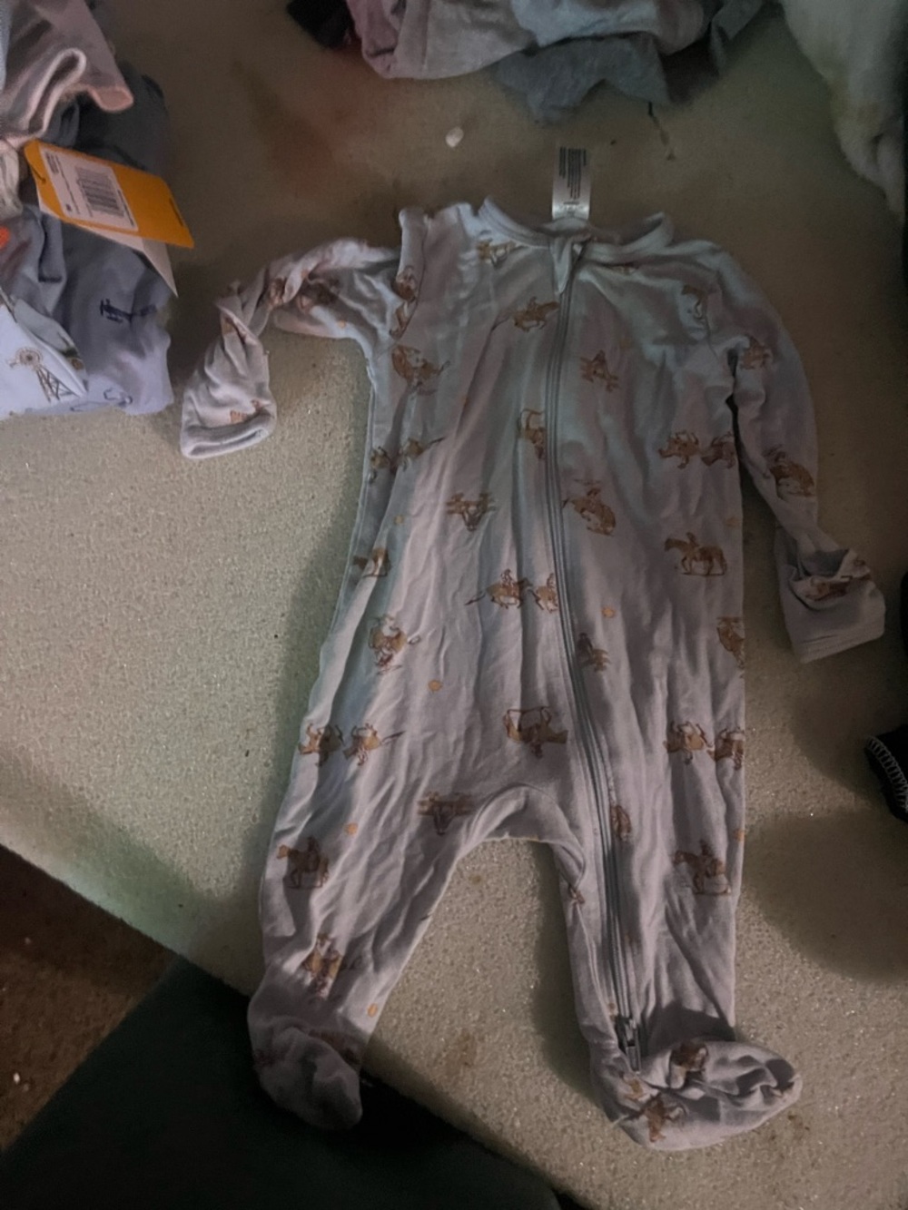 Baby Footie Sleeper - Light Blue Horse Print